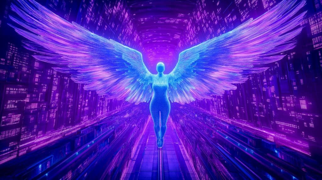 u6479339612 Futuristic city Angel real angel like Cherubim elec 844ff833 9741 41f3 b401 26ce4e503bad