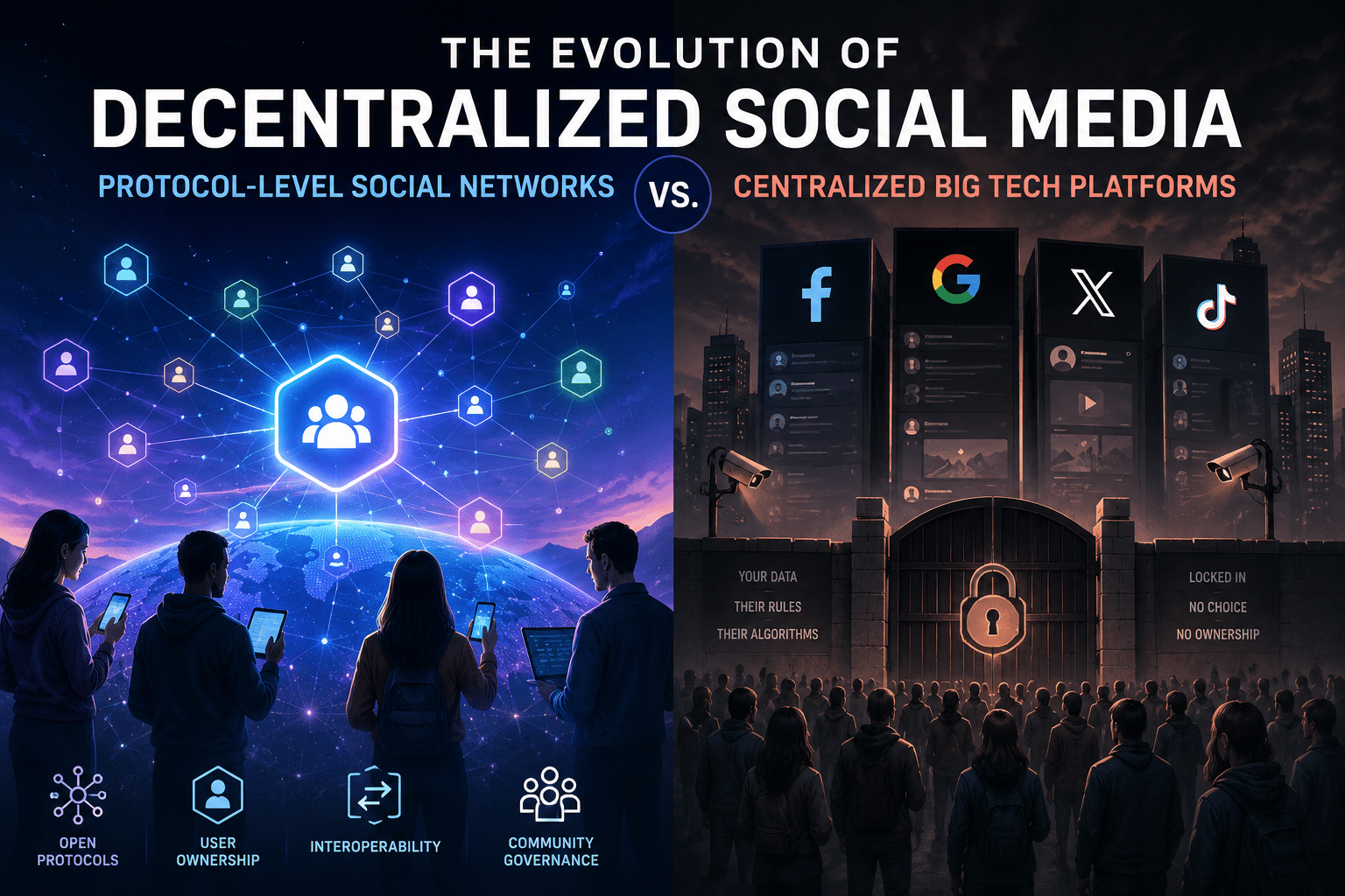 The Evolution of Decentralized Social Media: Protocol-Level Social Networks vs. Centralized Big Tech Platforms